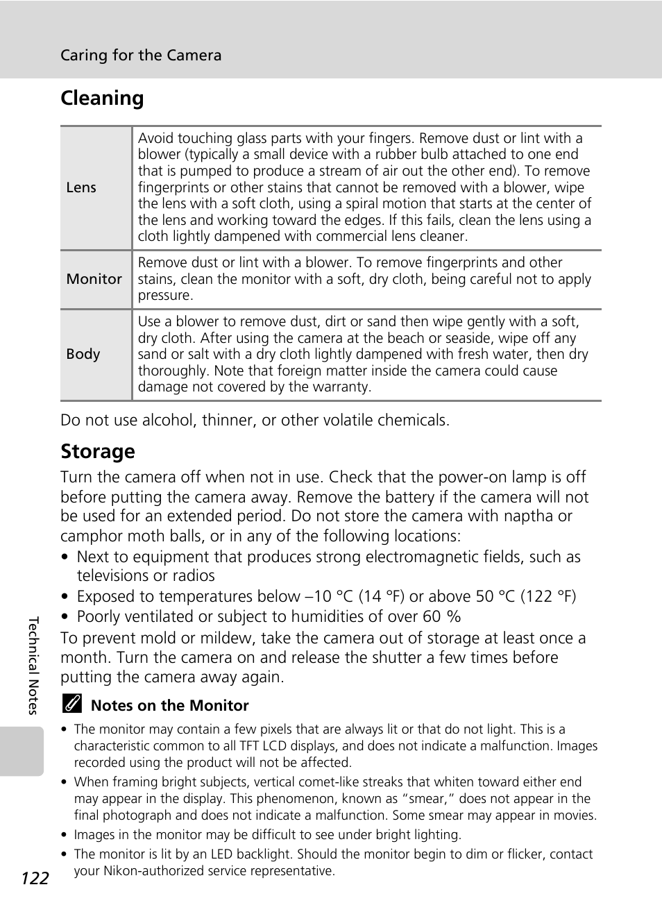 Cleaning, Storage, Cleaning storage | Nikon S51 User Manual | Page 134 / 151