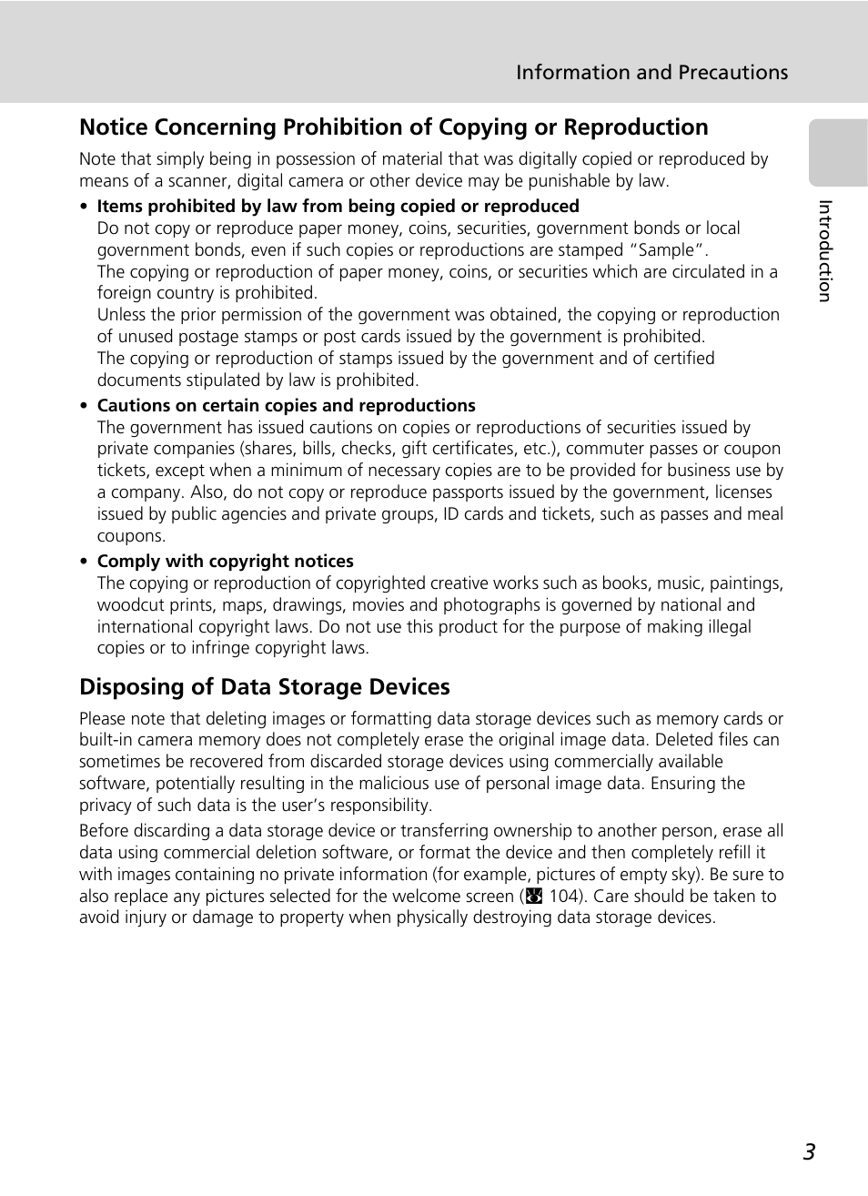 Disposing of data storage devices | Nikon S51 User Manual | Page 15 / 151