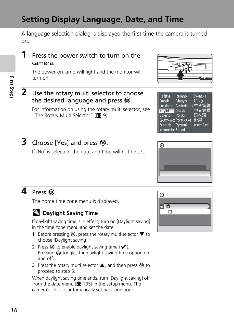 Setting display language, date, and time | Nikon S51 User Manual | Page 28 / 151