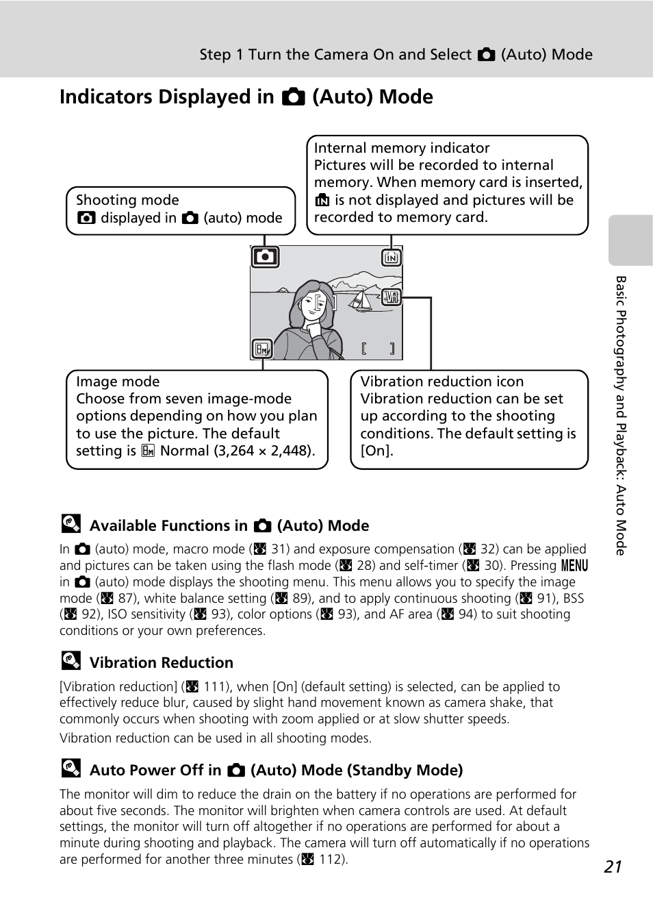 Indicators displayed in l (auto) mode | Nikon S51 User Manual | Page 33 / 151
