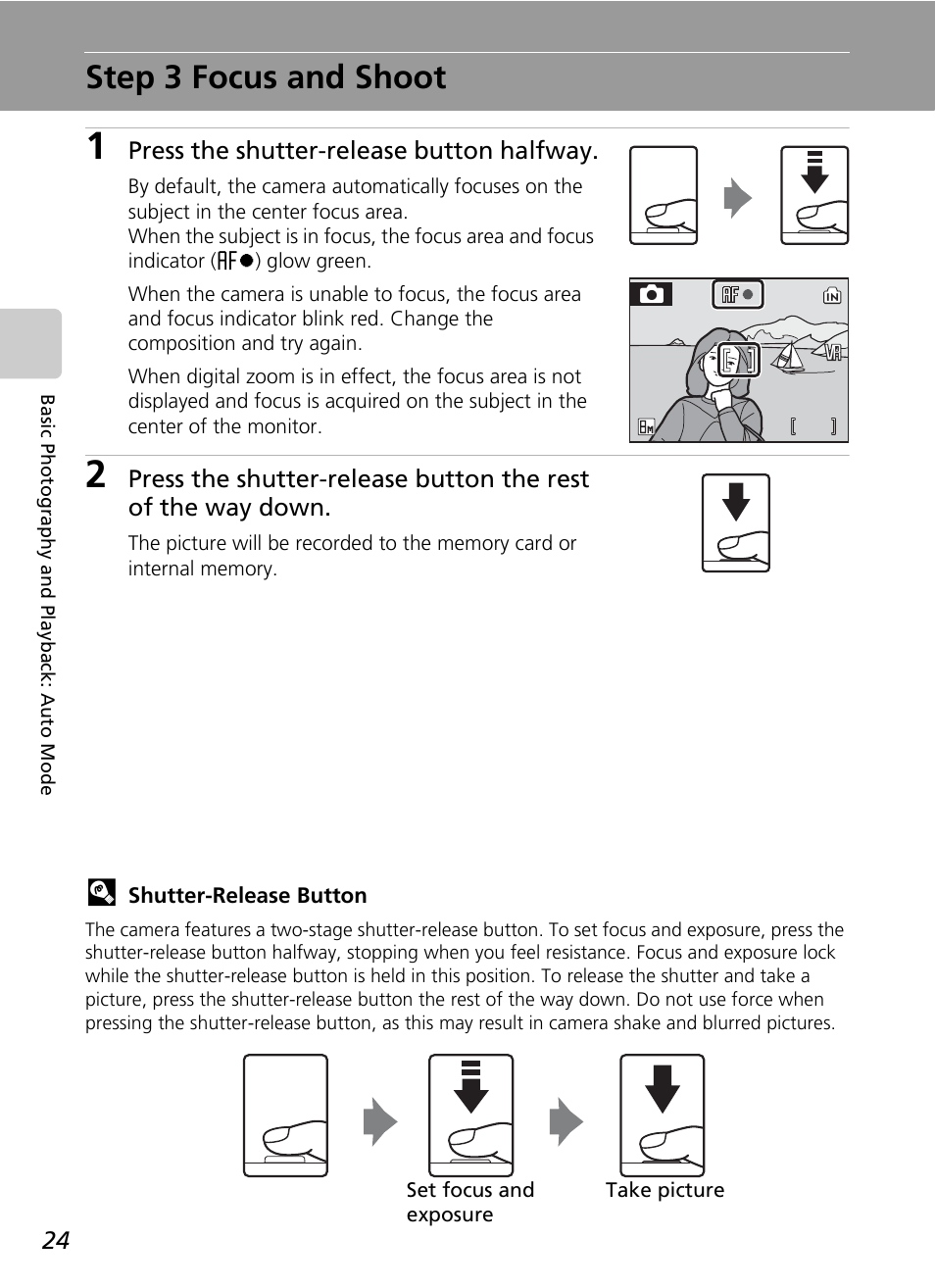 Step 3 focus and shoot, C 24) | Nikon S51 User Manual | Page 36 / 151