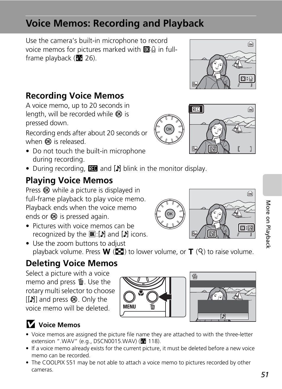 Voice memos: recording and playback, C 51 | Nikon S51 User Manual | Page 63 / 151