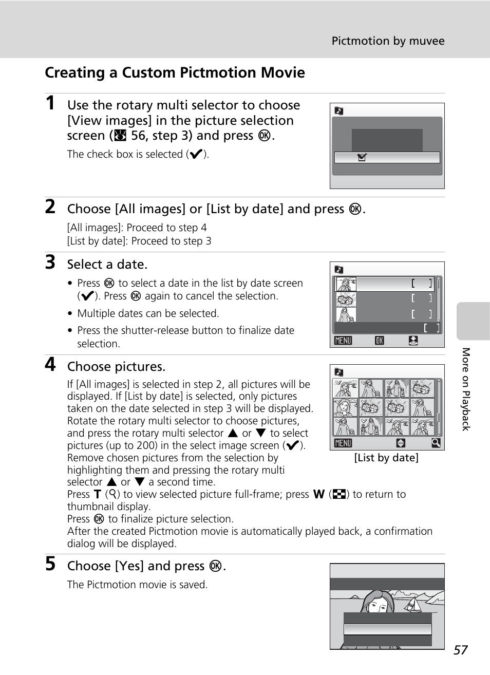 Creating a custom pictmotion movie | Nikon S51 User Manual | Page 69 / 151