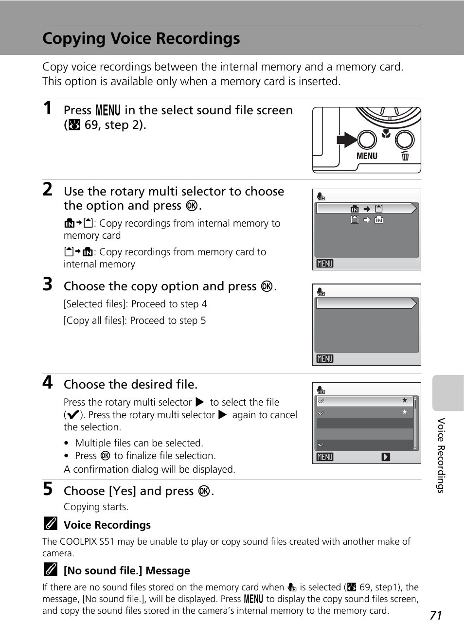 Copying voice recordings | Nikon S51 User Manual | Page 83 / 151