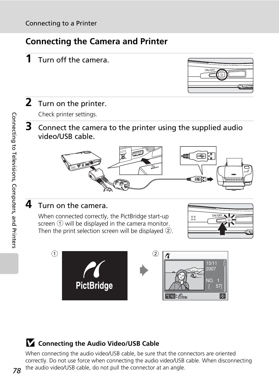 Connecting the camera and printer, R (c 78 | Nikon S51 User Manual | Page 90 / 151