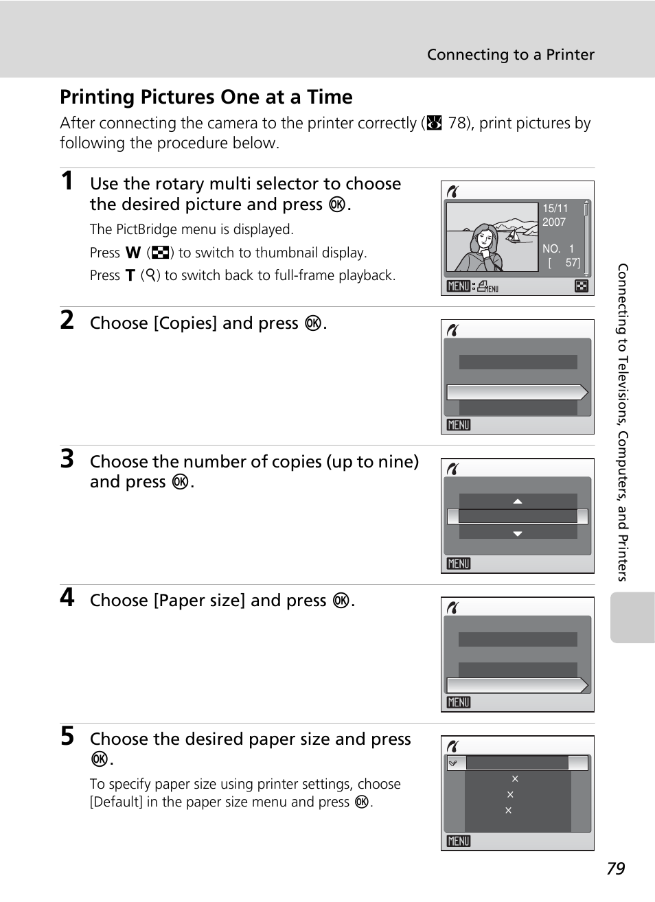 Printing pictures one at a time, C 79 | Nikon S51 User Manual | Page 91 / 151