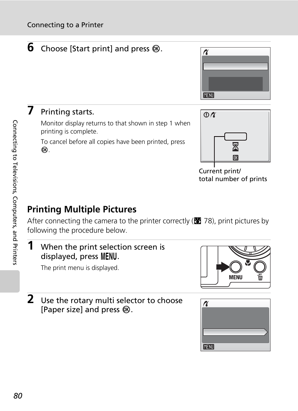 Printing multiple pictures, C 80) | Nikon S51 User Manual | Page 92 / 151