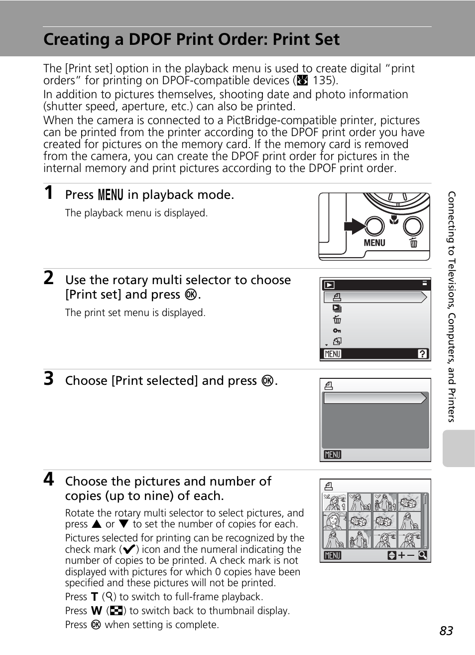 Creating a dpof print order: print set, Print set, Ng (c 83) | C 83), C 83 | Nikon S51 User Manual | Page 95 / 151