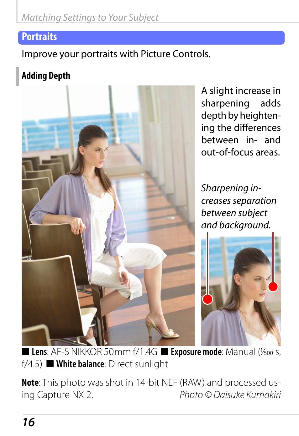 Portraits, Adding depth | Nikon D800 User Manual | Page 18 / 48