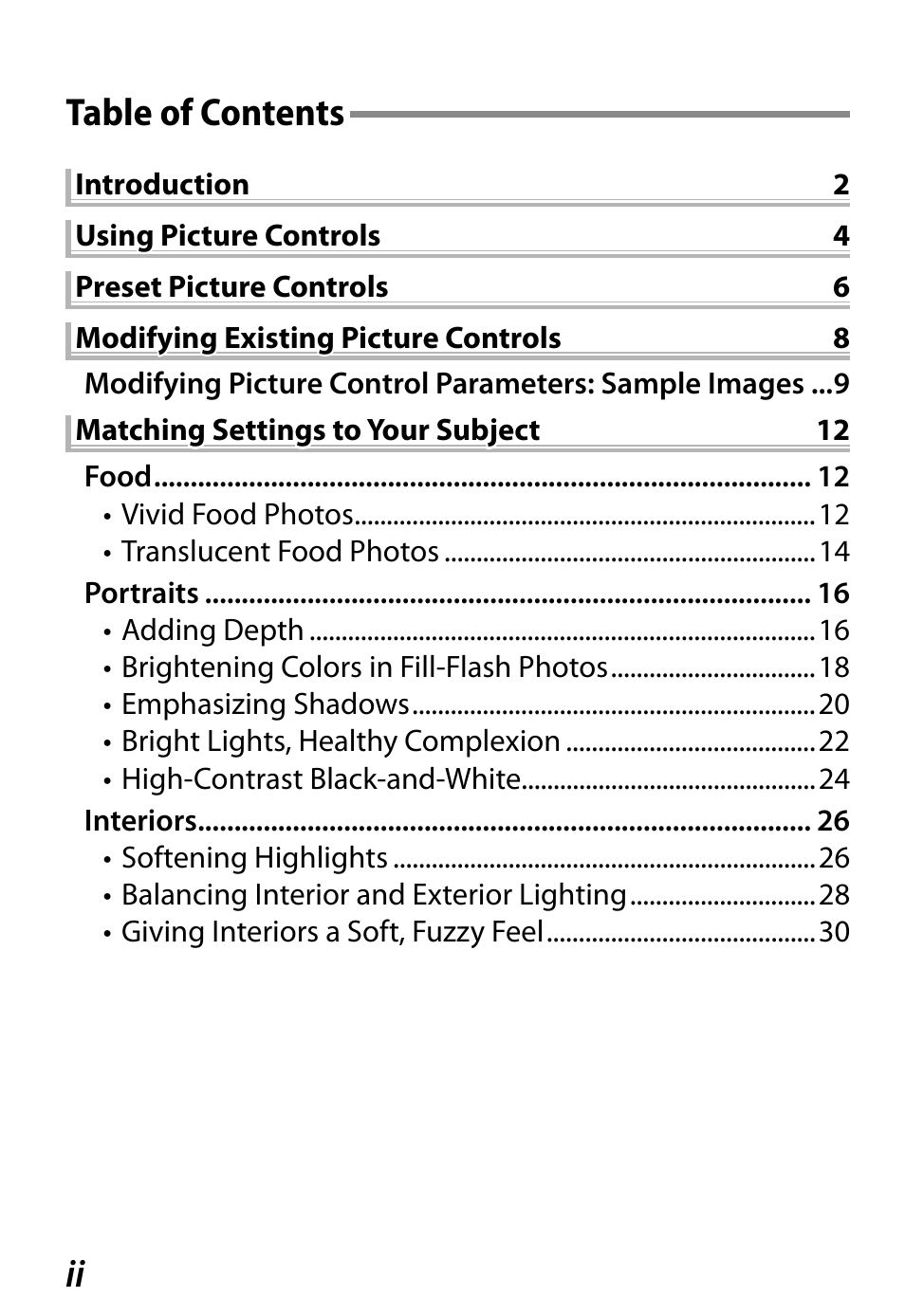 Ii table of contents | Nikon D800 User Manual | Page 2 / 48