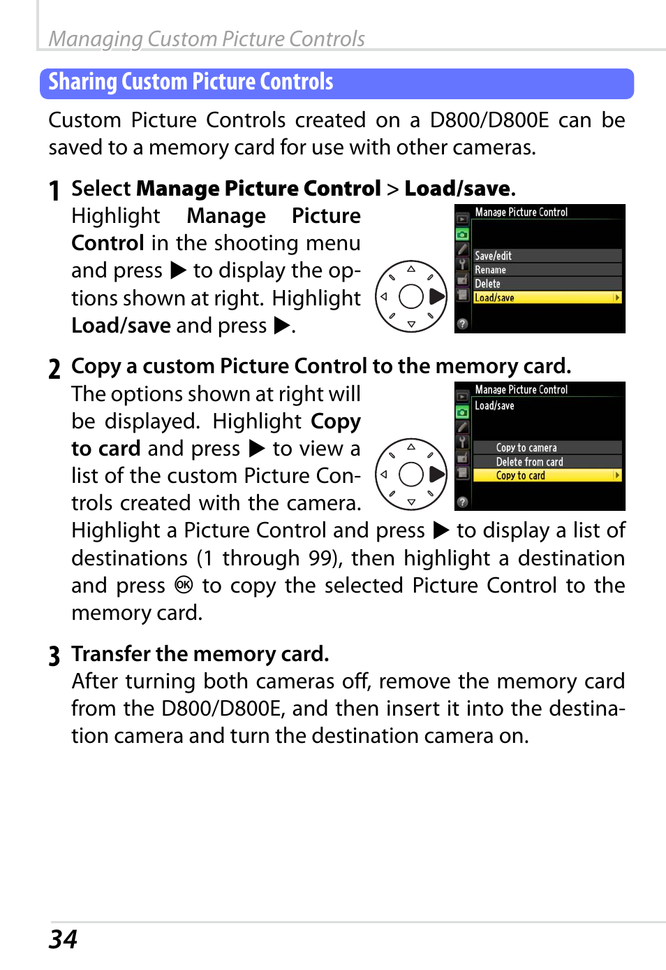 Sharing custom picture controls | Nikon D800 User Manual | Page 36 / 48