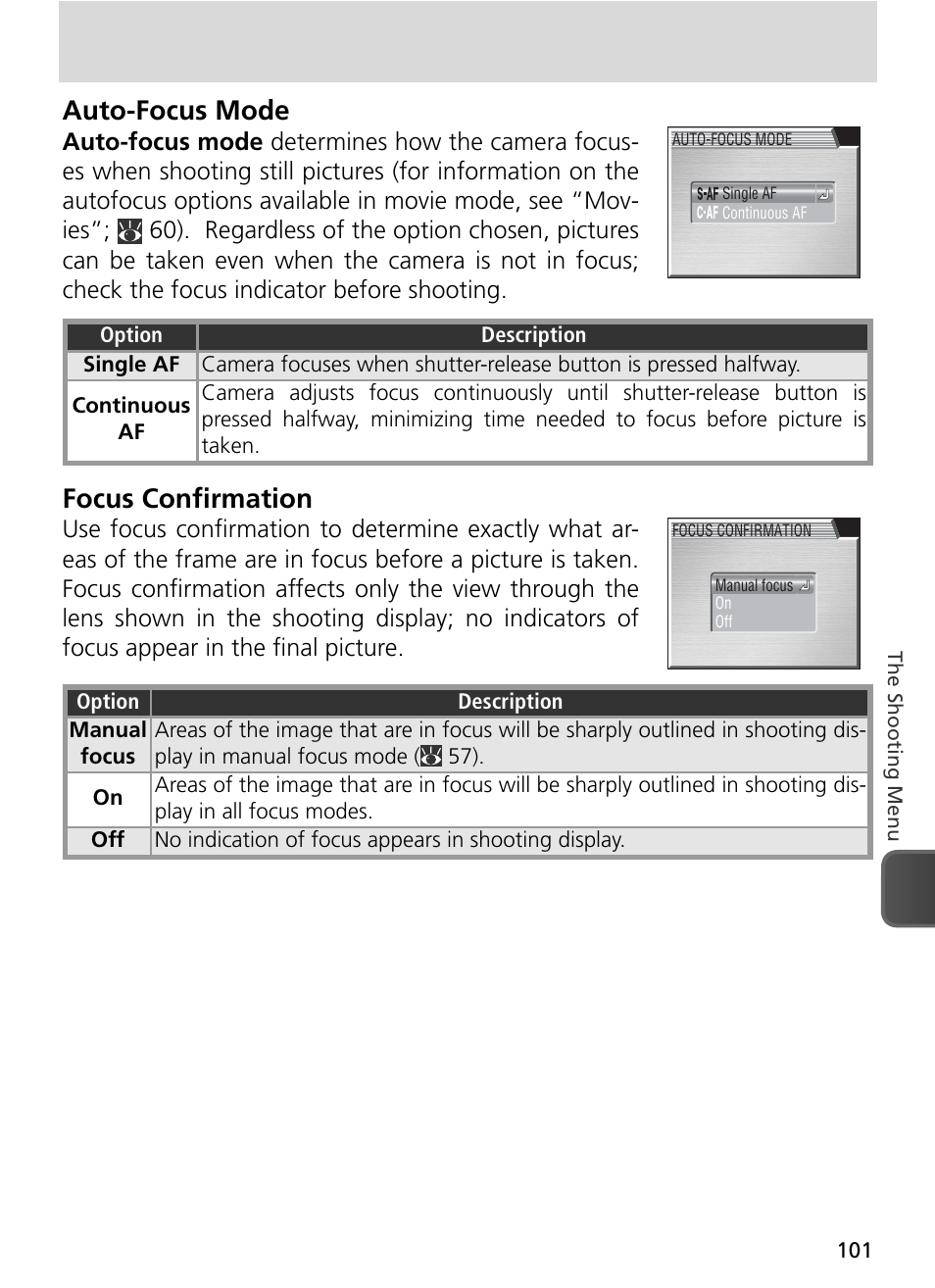 Auto-focus mode, Focus confi rmation | Nikon 8800 User Manual | Page 111 / 170