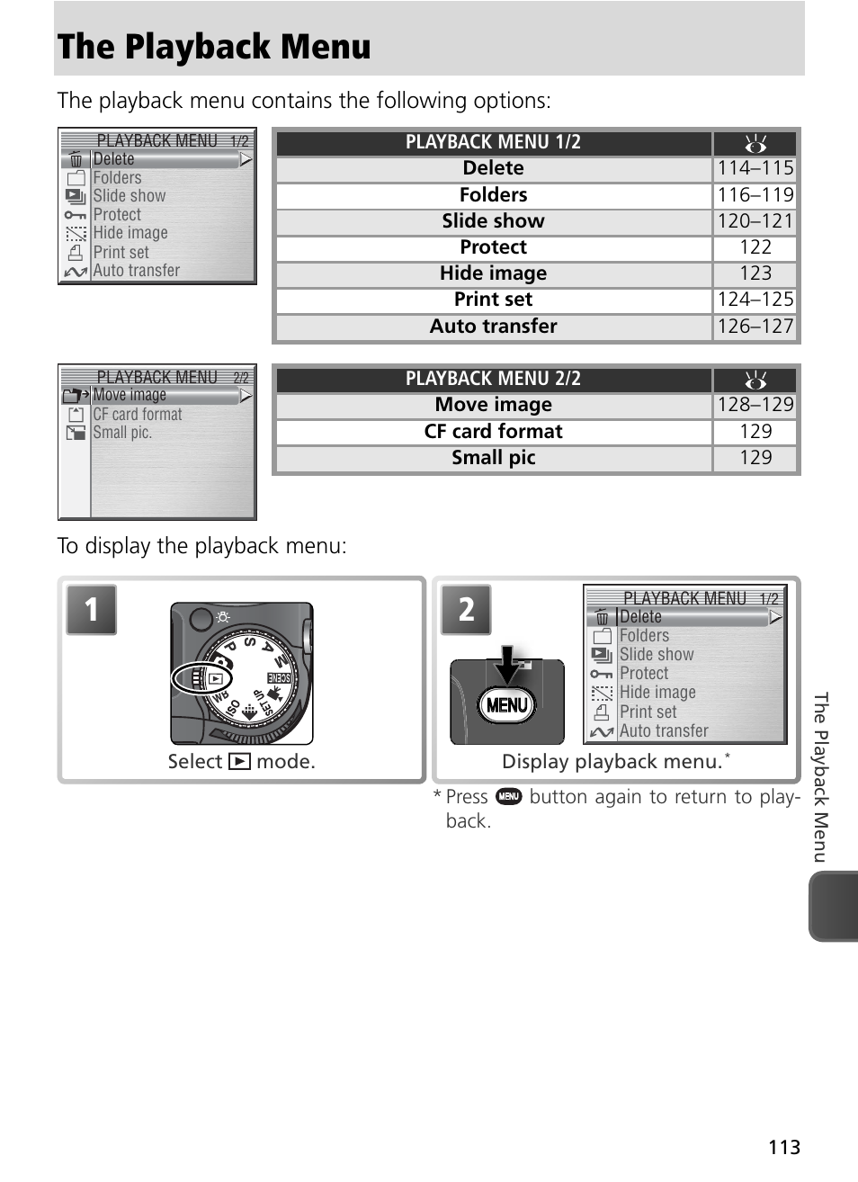 The playback menu | Nikon 8800 User Manual | Page 123 / 170