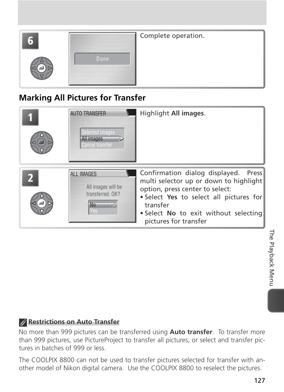Marking all pictures for transfer | Nikon 8800 User Manual | Page 137 / 170