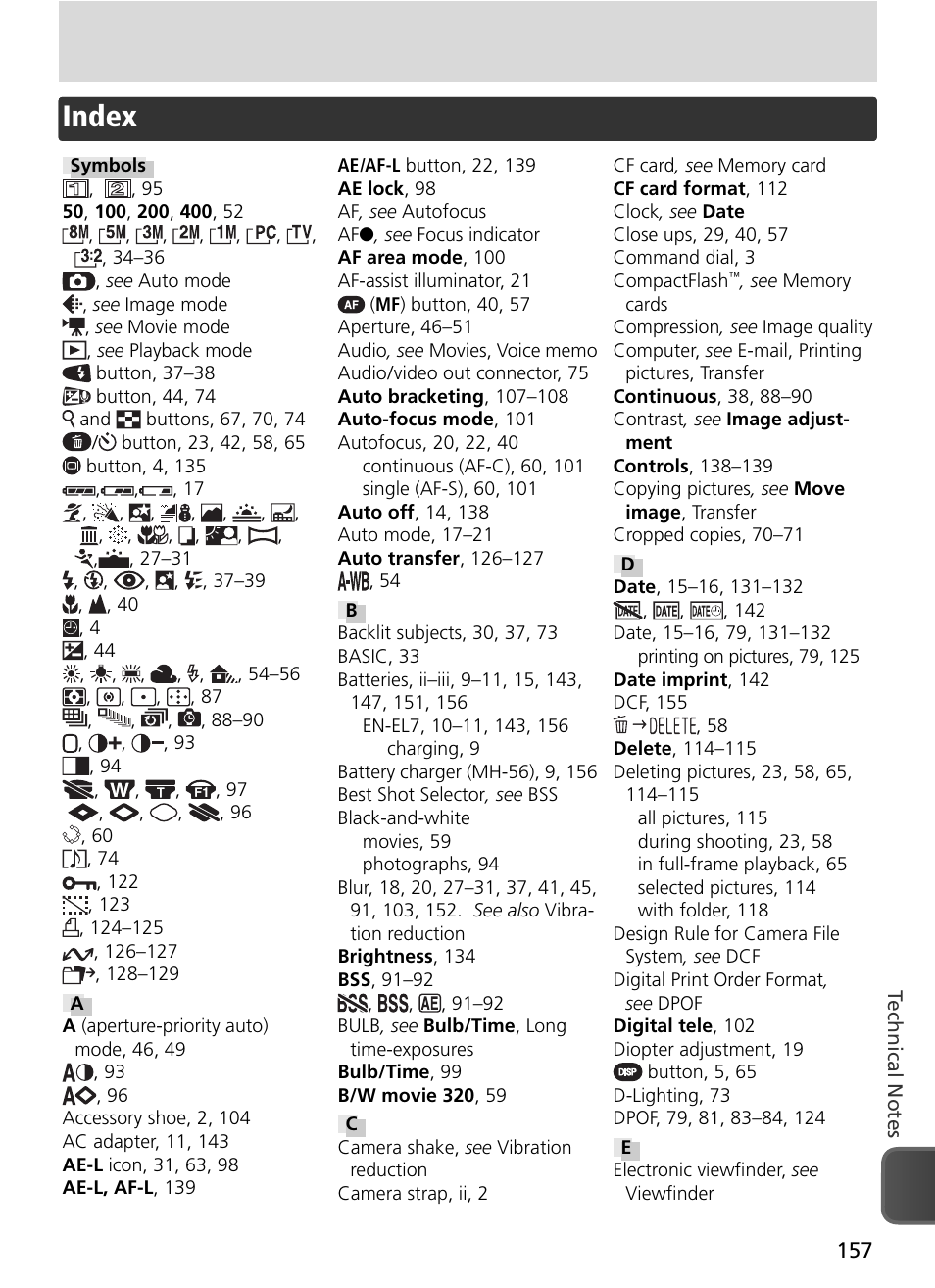 Index | Nikon 8800 User Manual | Page 167 / 170