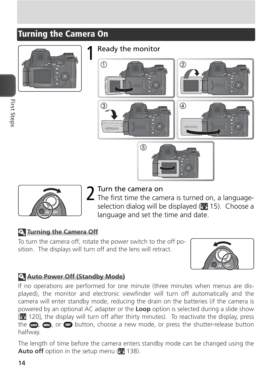 Turning the camera on | Nikon 8800 User Manual | Page 24 / 170