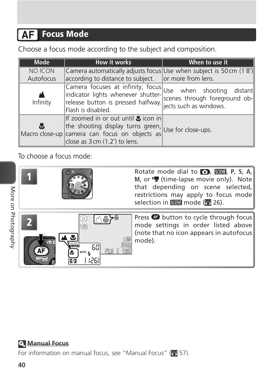 Focus mode | Nikon 8800 User Manual | Page 50 / 170