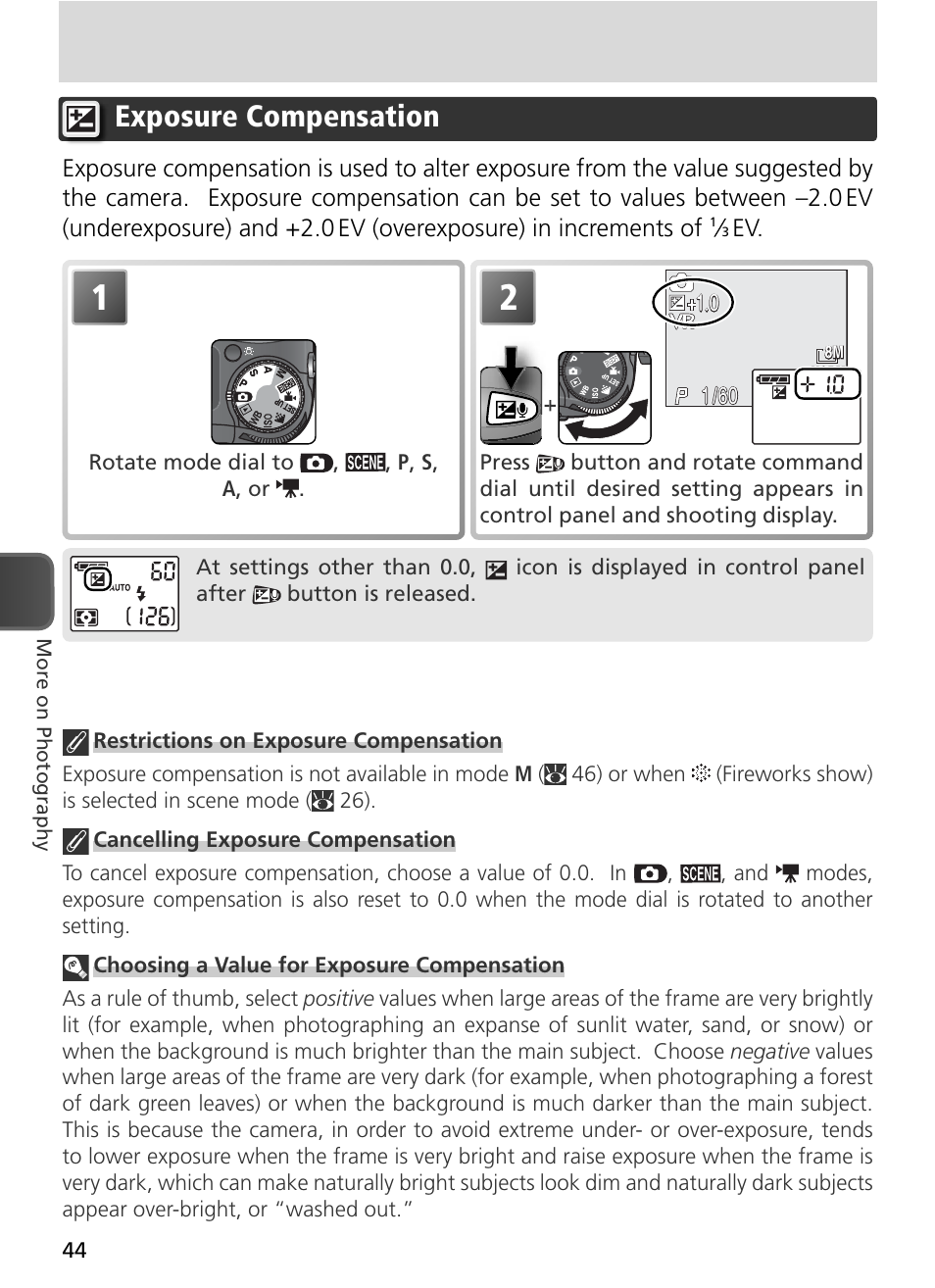 Exposure compensation | Nikon 8800 User Manual | Page 54 / 170