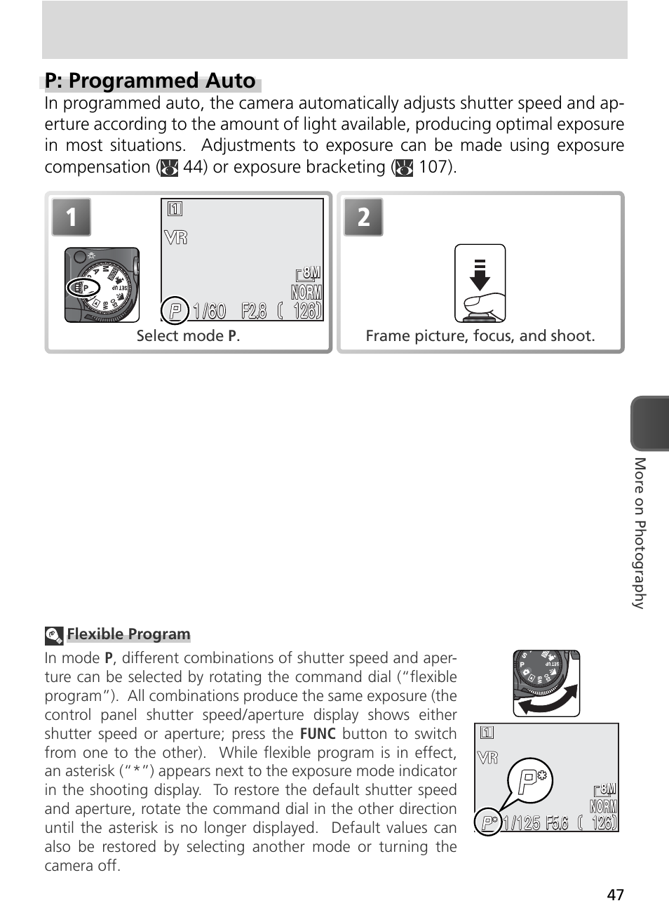 P: programmed auto, F2.8 | Nikon 8800 User Manual | Page 57 / 170