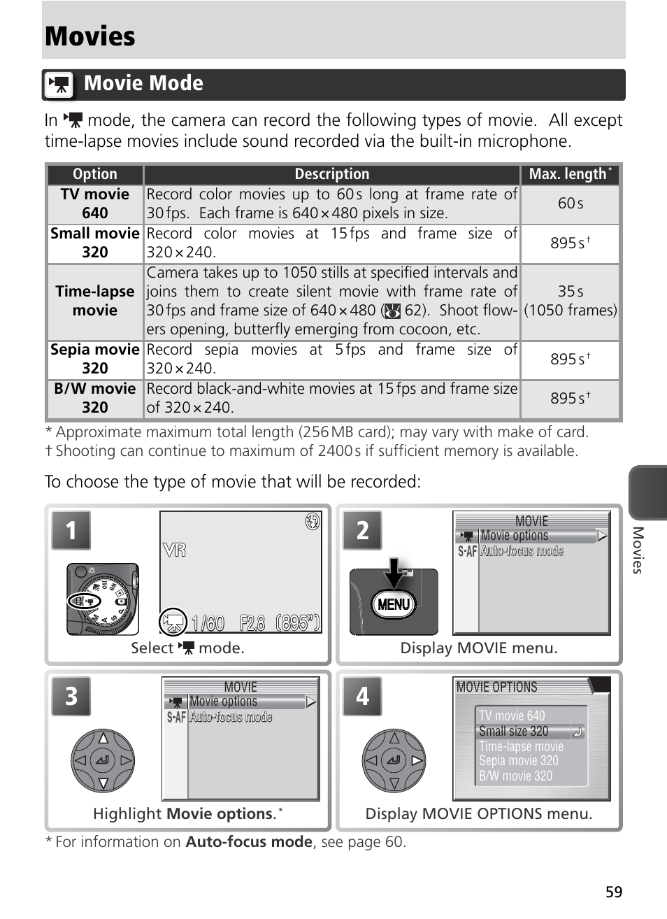 Movies, Movie mode | Nikon 8800 User Manual | Page 69 / 170