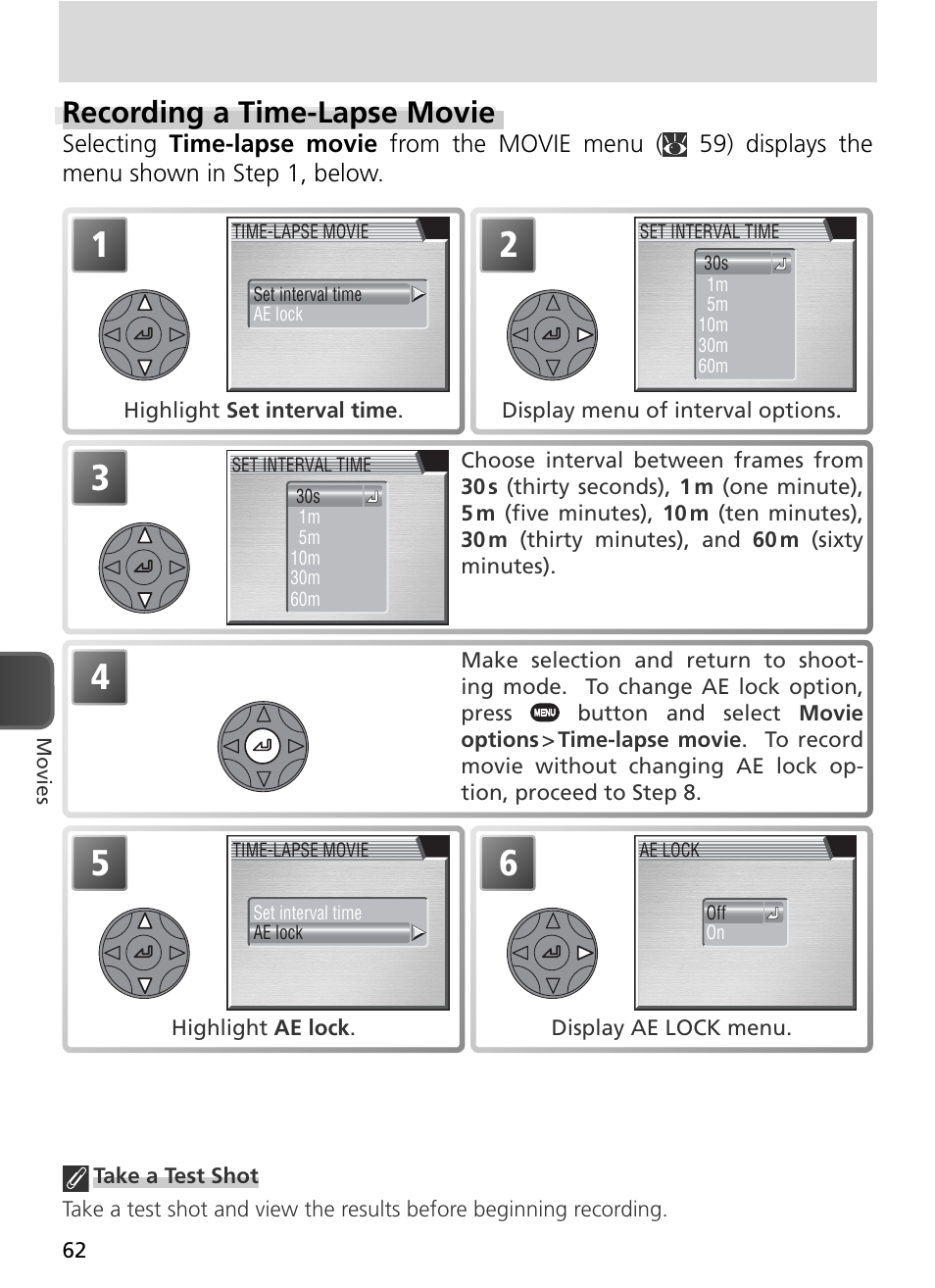 Recording a time-lapse movie | Nikon 8800 User Manual | Page 72 / 170