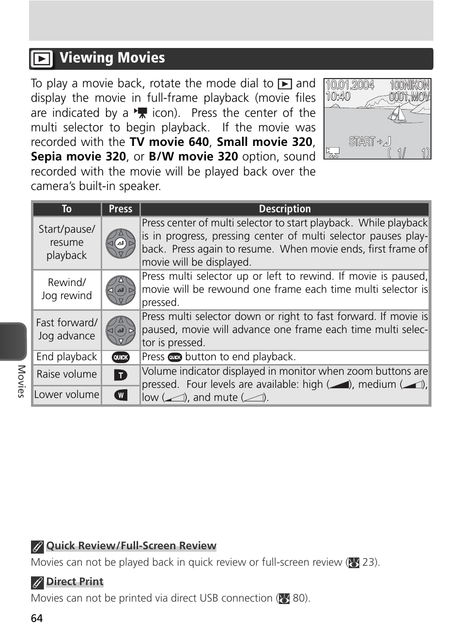 Viewing movies | Nikon 8800 User Manual | Page 74 / 170