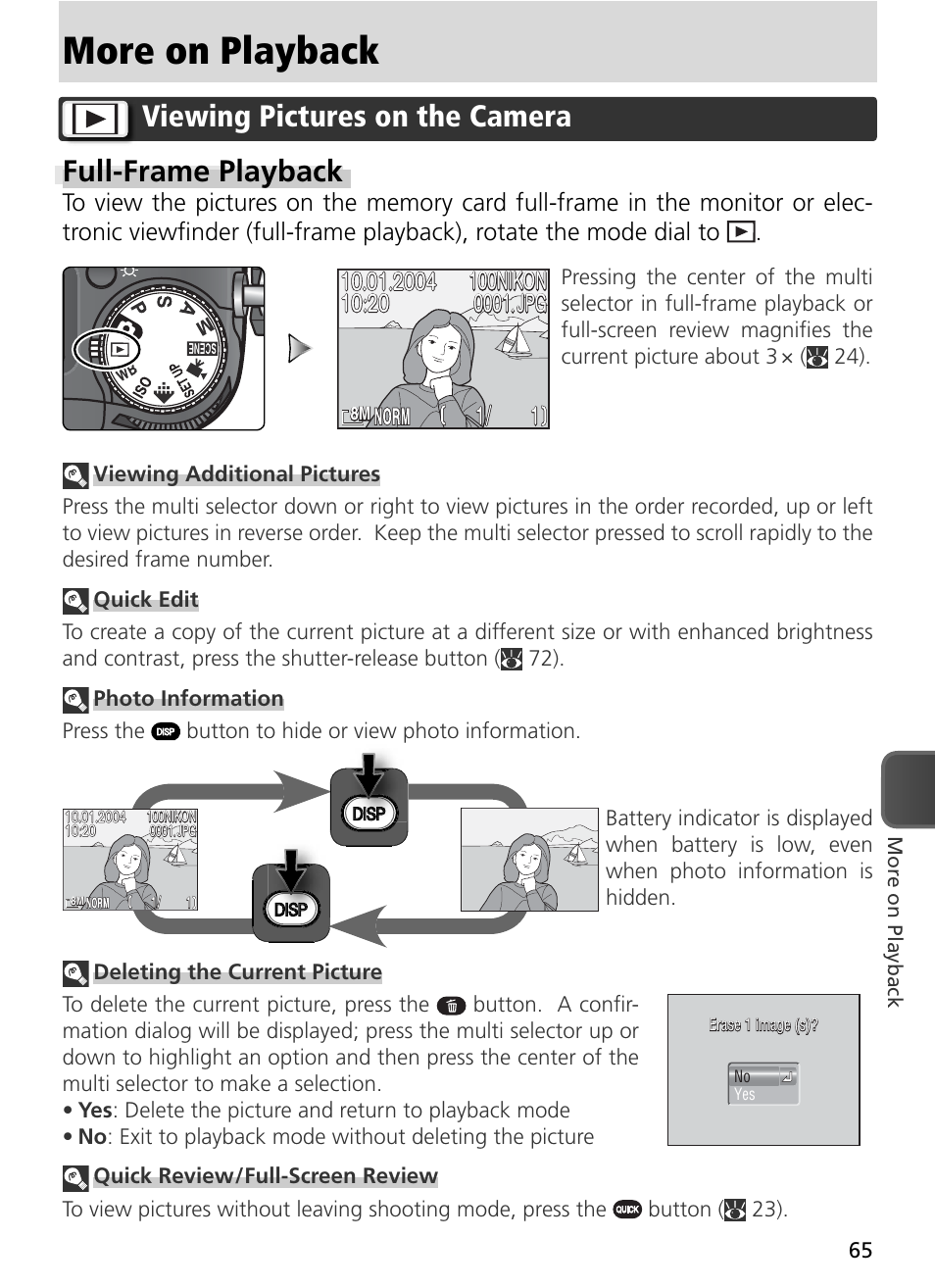 More on playback, Viewing pictures on the camera, Full-frame playback | Nikon 8800 User Manual | Page 75 / 170