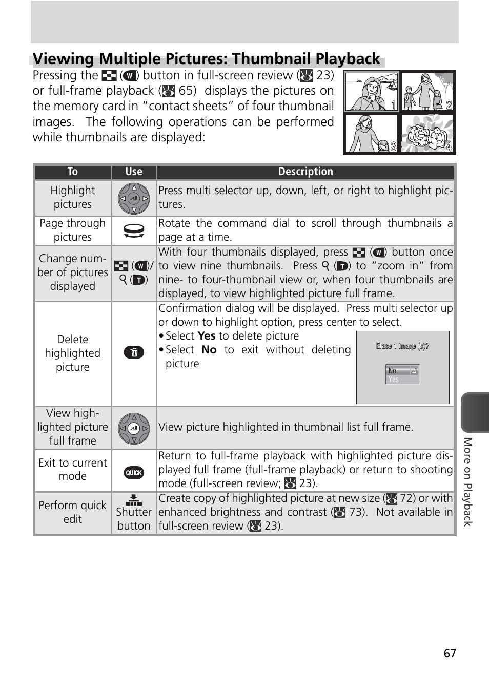 Viewing multiple pictures: thumbnail playback | Nikon 8800 User Manual | Page 77 / 170
