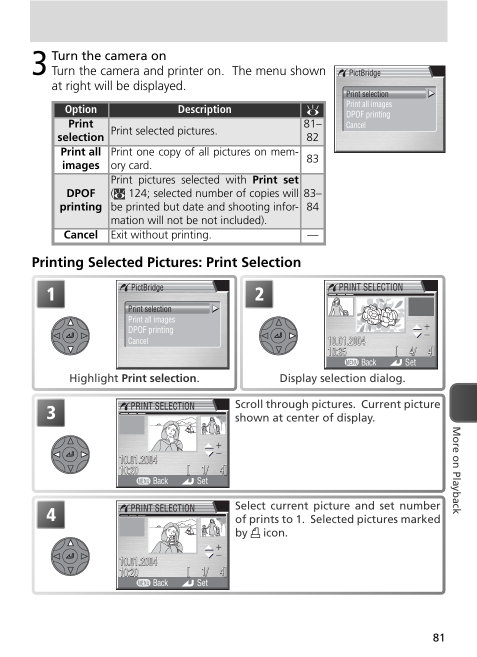 Printing selected pictures: print selection | Nikon 8800 User Manual | Page 91 / 170