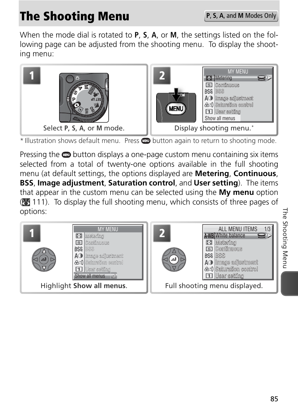 The shooting menu | Nikon 8800 User Manual | Page 95 / 170