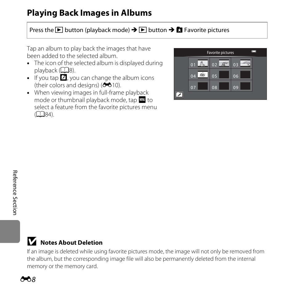 Playing back images in albums | Nikon S6400 User Manual | Page 132 / 280