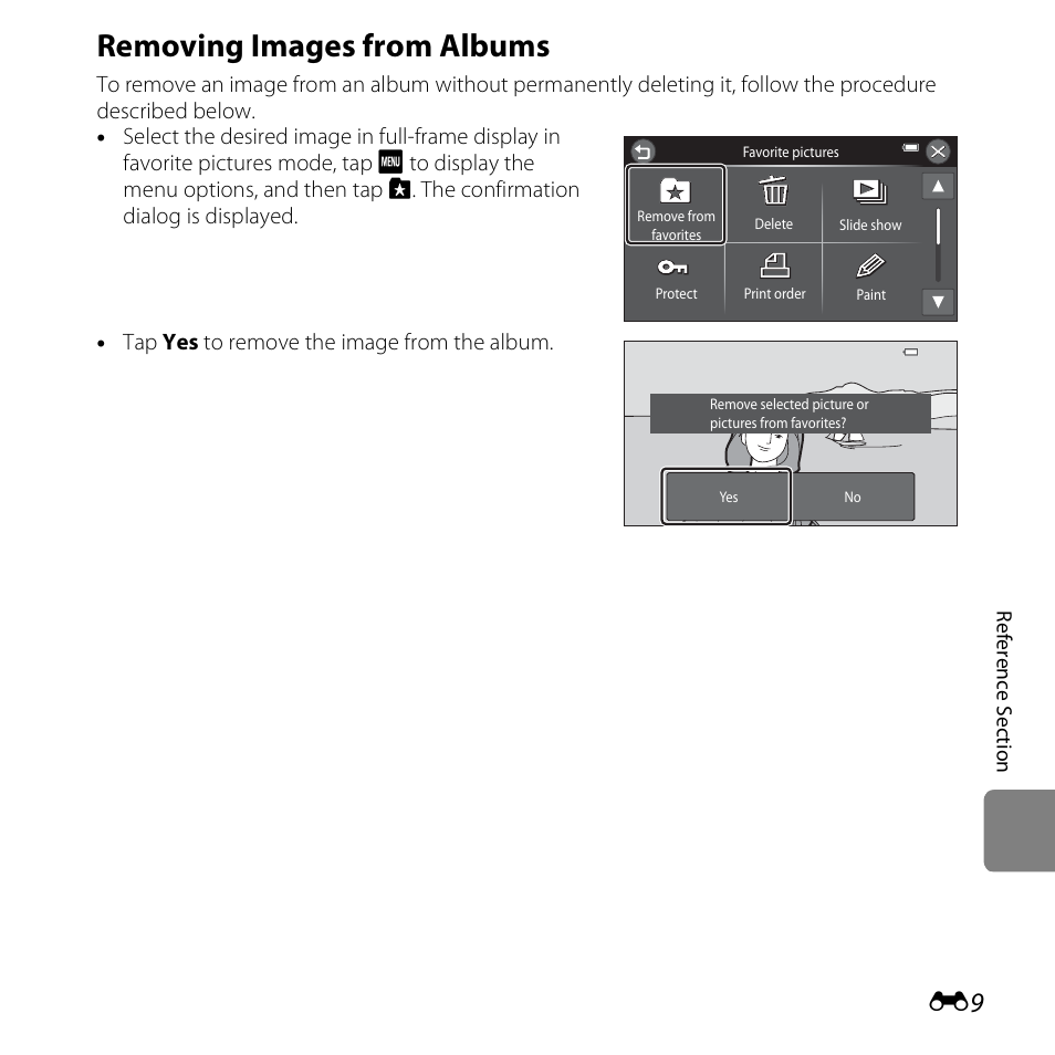 Removing images from albums | Nikon S6400 User Manual | Page 133 / 280