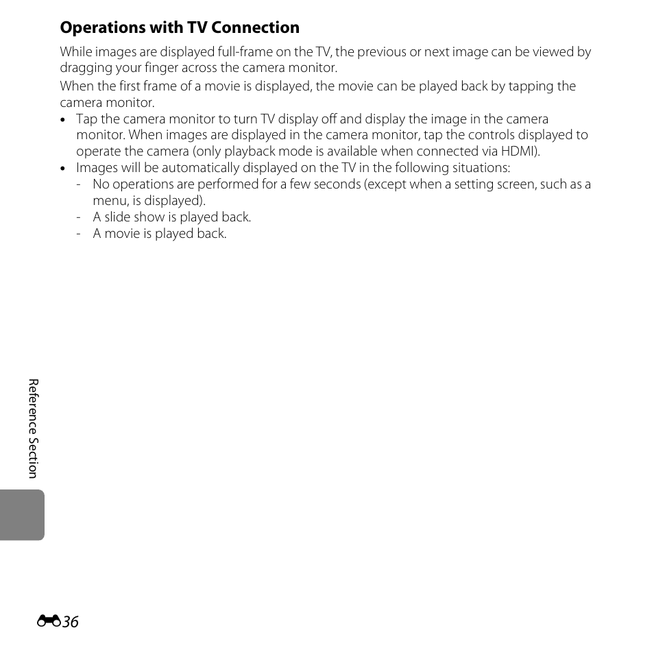 See “operations with tv connection, E36) for m, Operations with tv connection | Nikon S6400 User Manual | Page 160 / 280