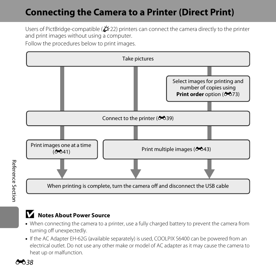 Connecting the camera to a printer (direct print) | Nikon S6400 User Manual | Page 162 / 280