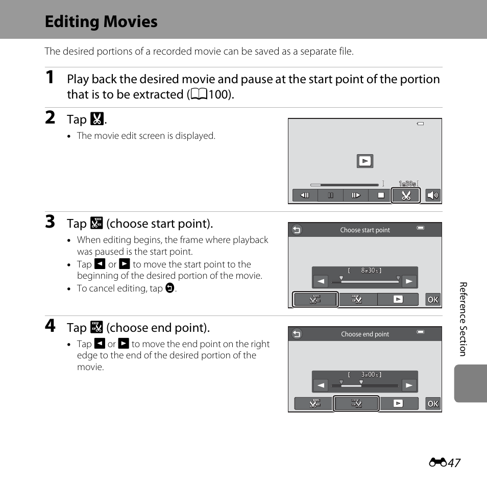 Editing movies | Nikon S6400 User Manual | Page 171 / 280