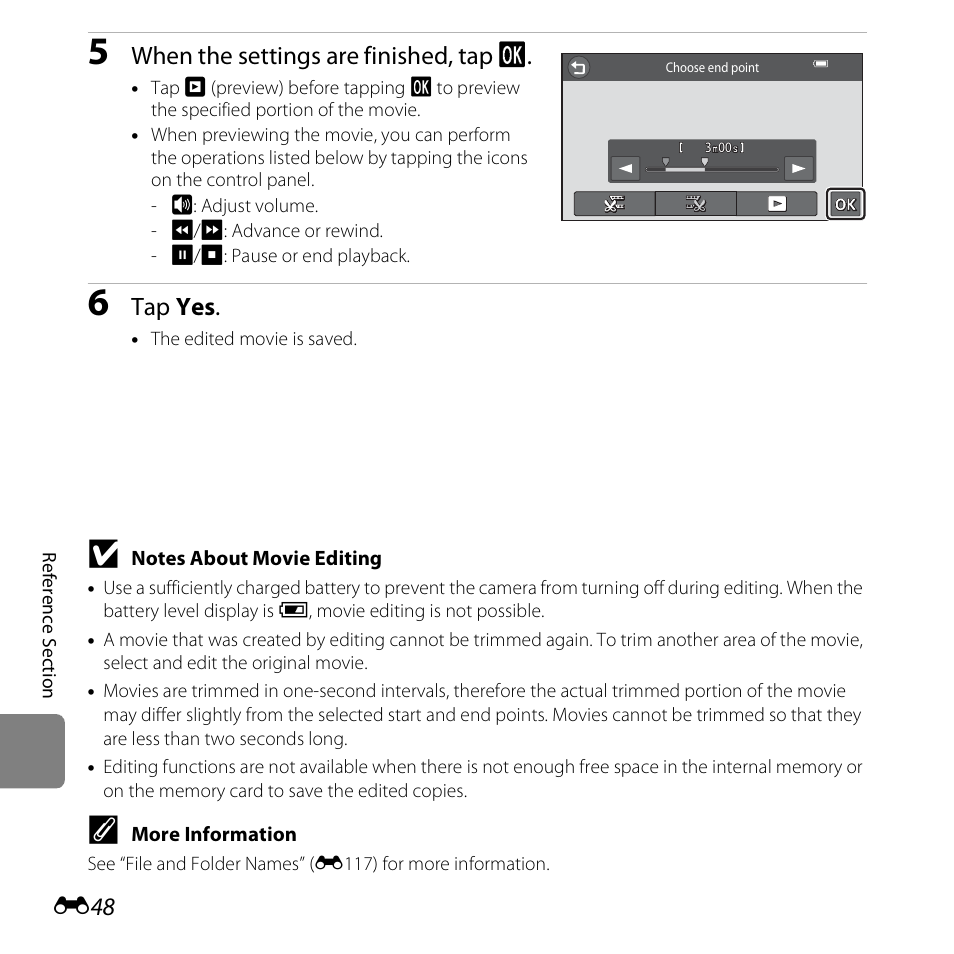 When the settings are finished, tap i, Tap yes | Nikon S6400 User Manual | Page 172 / 280