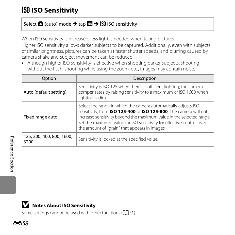 Iso sensitivity, E iso sensitivity | Nikon S6400 User Manual | Page 182 / 280