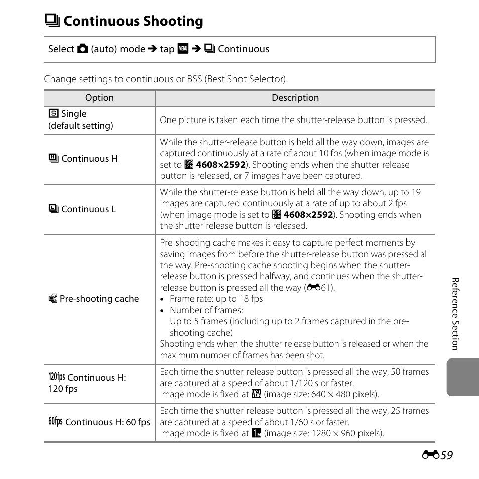 Continuous shooting, C continuous shooting, E59) en | Nikon S6400 User Manual | Page 183 / 280