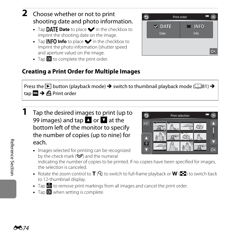 Creating a print order for multiple images | Nikon S6400 User Manual | Page 198 / 280