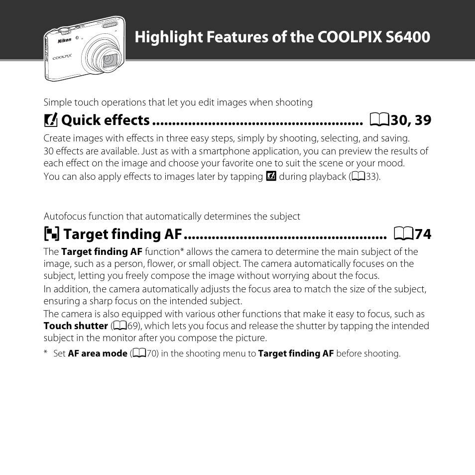 Highlight features of the coolpix s6400 | Nikon S6400 User Manual | Page 2 / 280