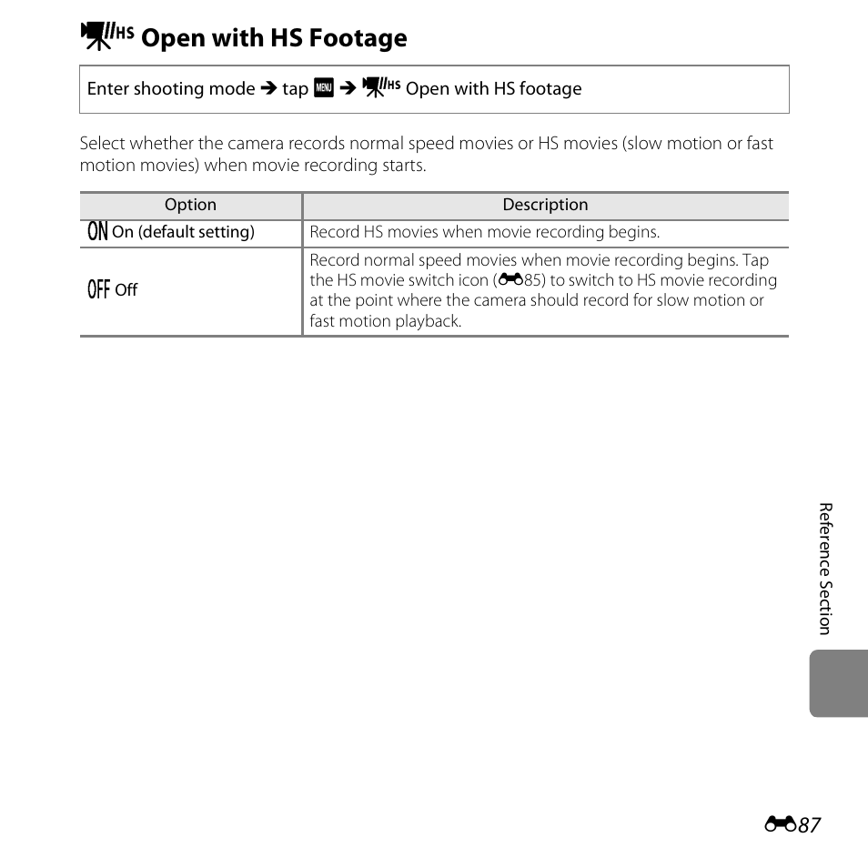 Open with hs footage, N open with hs footage................. e87, N open with hs footage | Nikon S6400 User Manual | Page 211 / 280