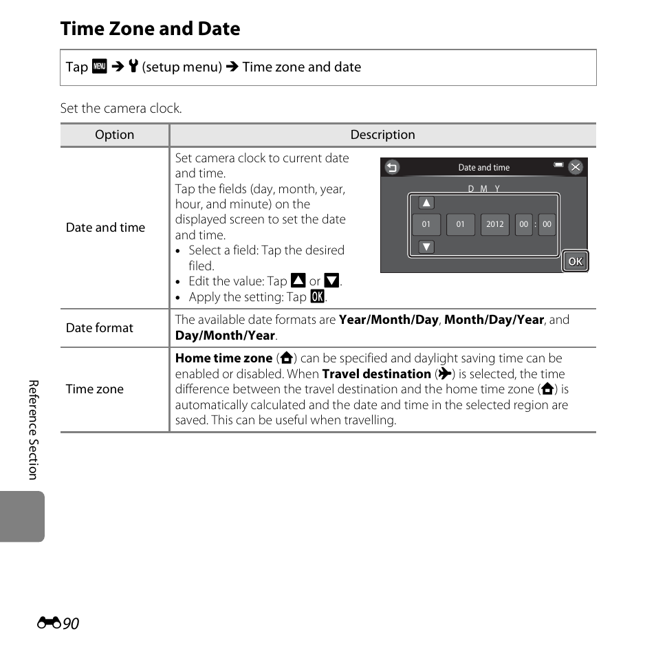 Time zone and date | Nikon S6400 User Manual | Page 214 / 280