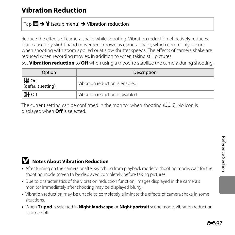 Vibration reduction | Nikon S6400 User Manual | Page 221 / 280