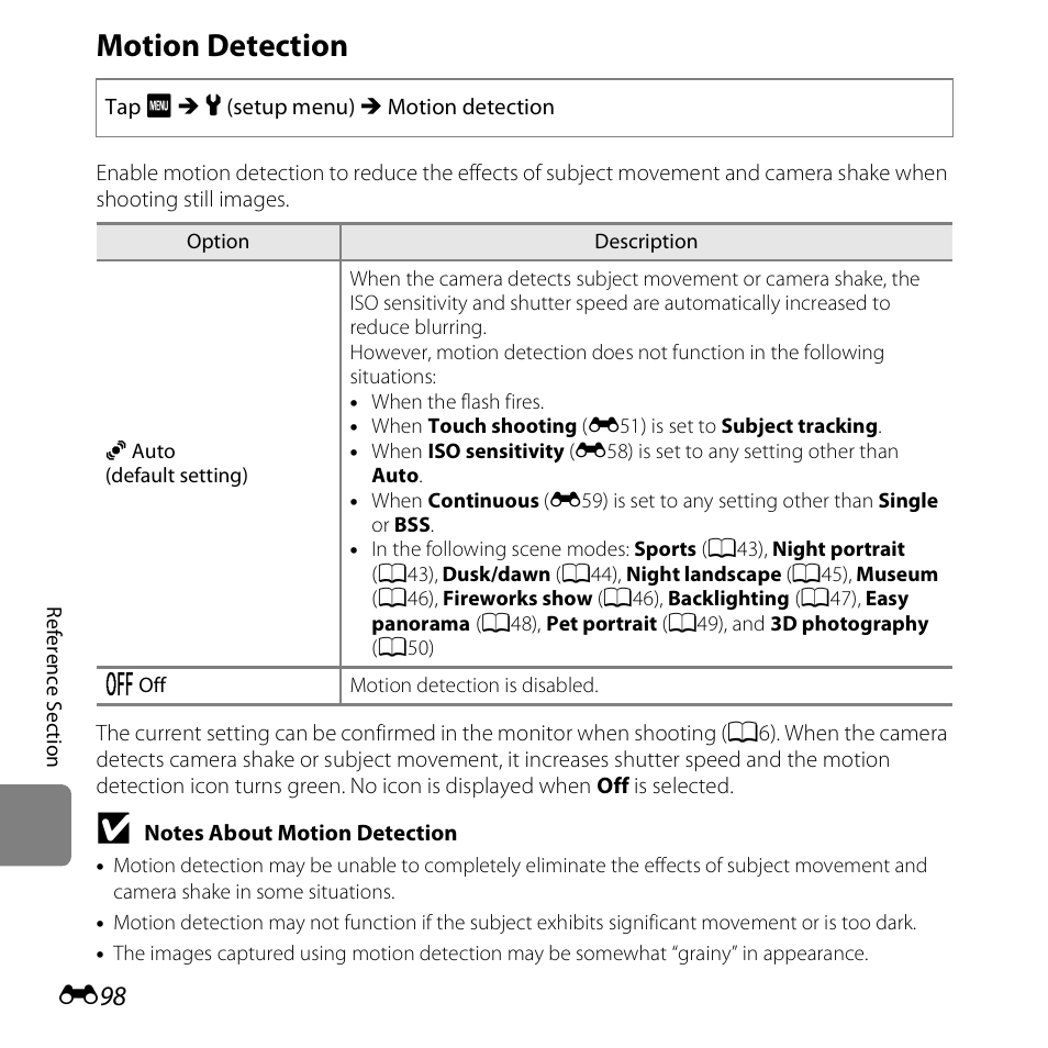 Motion detection | Nikon S6400 User Manual | Page 222 / 280