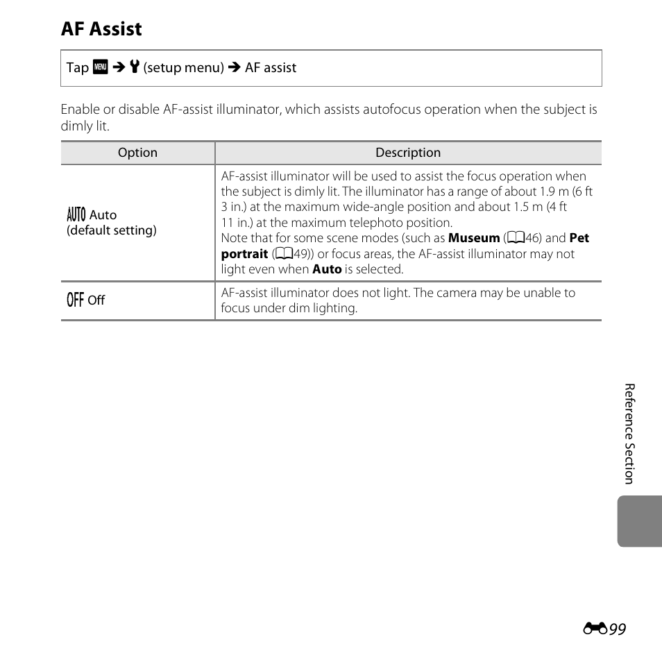 Af assist | Nikon S6400 User Manual | Page 223 / 280