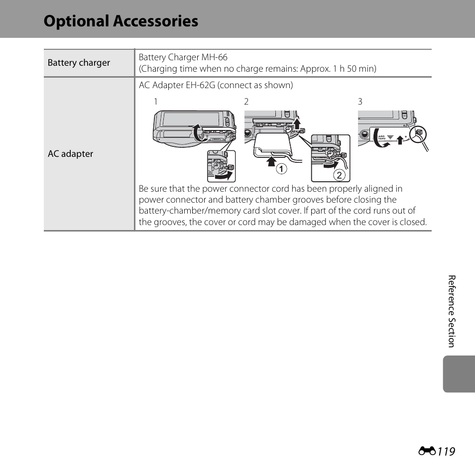 Optional accessories, E119, E119) t | Nikon S6400 User Manual | Page 243 / 280