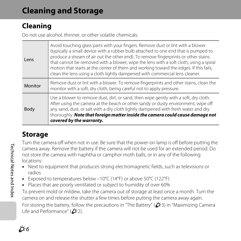 Cleaning and storage, Cleaning, Storage | Nikon S6400 User Manual | Page 254 / 280