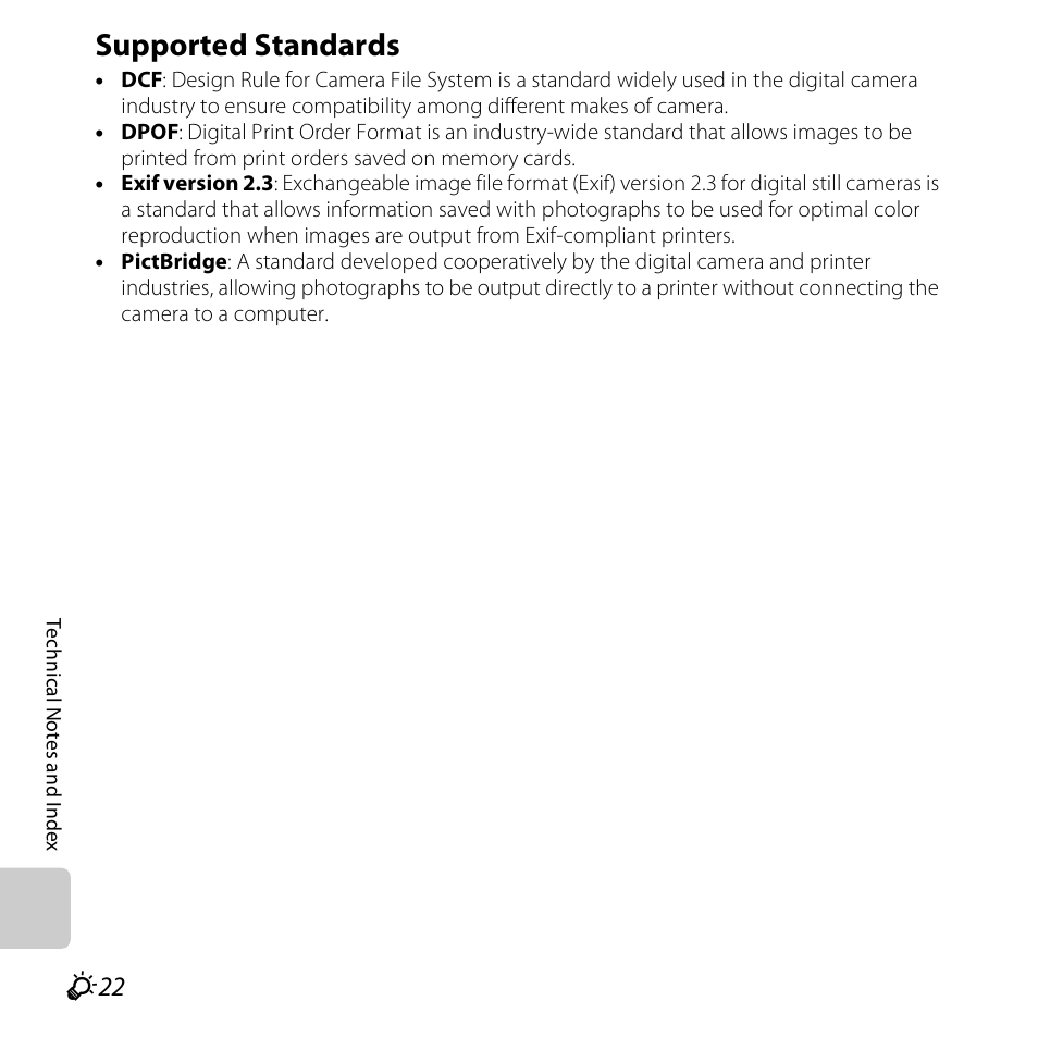 Supported standards, F22) | Nikon S6400 User Manual | Page 270 / 280