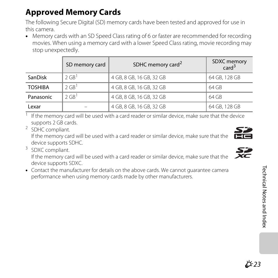 Approved memory cards | Nikon S6400 User Manual | Page 271 / 280