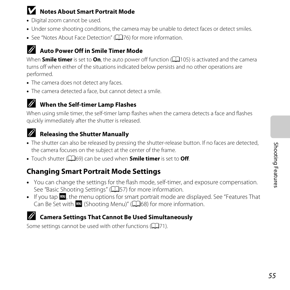 Changing smart portrait mode settings | Nikon S6400 User Manual | Page 73 / 280